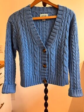 American Eagle Outfitters Blue Cable Knit Button-Front Cardigan